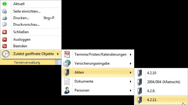 Zuletzt geöffnete Objekte